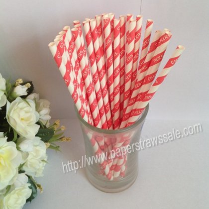 White CHEERS Print Red Striped Paper Straws 500pcs [npaperstraws011]