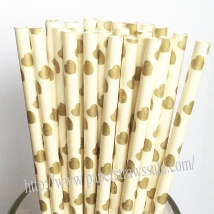 Gold Heart Printed Paper Drinking Straws 500pcs [hpaperstraws004]