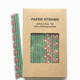 100 Pcs/Box Mixed Green Red Santa Claus Reindeer Paper Straws