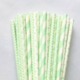 125 Pcs Mixed 5 Styles Mint Green Pastel Paper Straws