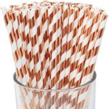 Metallic Foil Rose Gold Stripe Paper Straws Clearance