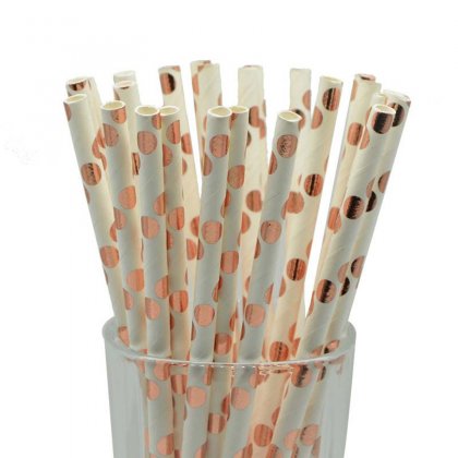 Foil Rose Gold Dot Paper Straws 500 pcs [foilstraws036]