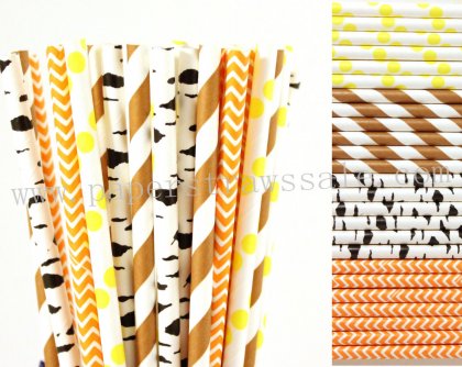 200pcs Black Brown Orange Yellow Paper Straws Mixed