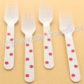 Wooden Forks Red Polka Dot Printed 100pcs