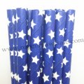 Deep Blue Paper Straws White Stars Print 500pcs