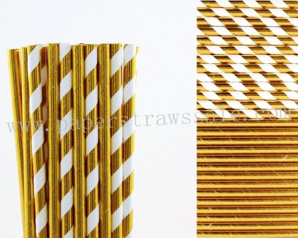 200pcs Metallic Gold Foil Paper Straws Mixed [themedstraws296]