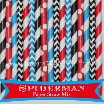 300pcs Spiderman Theme Party Paper Straws Mixed [themedstraws326]