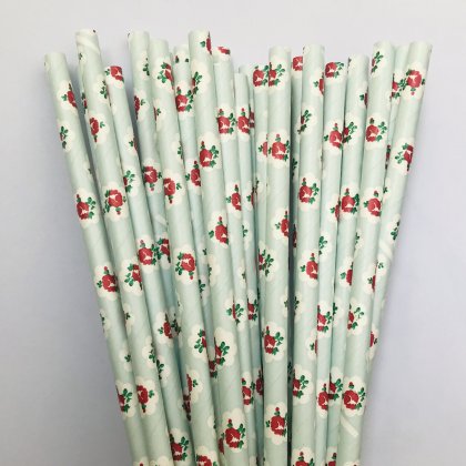 Red Rose Floral Pastel Blue Paper Straws 500 pcs [fpaperstraws028]