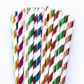 100 Pcs/Box Mixed Metallic Foil Striped Paper Straws