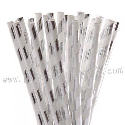 Metallic Silver Foil Stripe Paper Straws 500pcs [npaperstraws104]