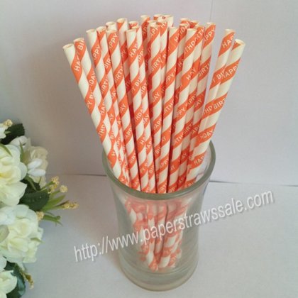 HAPPY BIRTHDAY Orange Striped Paper Straws 500pcs [npaperstraws013]