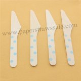 Light Blue Polka Dot Print Wooden Knife 100pcs Light Blue Polka Dot Print Wooden Knife 100pcs