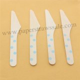 Light Blue Polka Dot Print Wooden Knife 100pcs