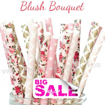 200pcs Blush Bouquet Themed Paper Straws Mixed [themedstraws222]