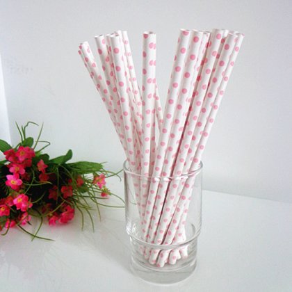 Tiny Pink Polka Dot Print Paper Straws 500pcs