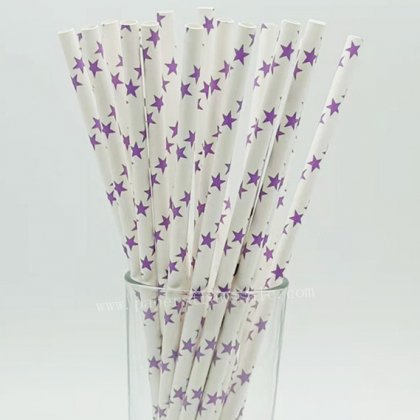Lilac Lavender Star Paper Drinking Straws 500 pcs [stpaperstraws015]