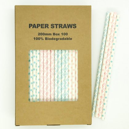100 Pcs/Box Mixed Gender Reveal Baby Day Party Paper Straws