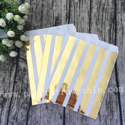 200pcs Gold Foil Vertical Striped Candy Favor Bags [foilbags001]