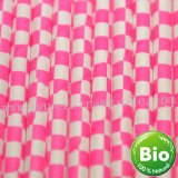 Hot Pink Checkered Paper Straws Bulk 500pcs