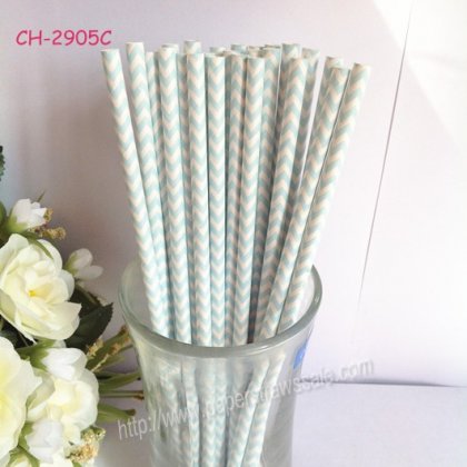Light Blue Chevron White Paper Drinking Straws 500pcs [cpaperstraws011]