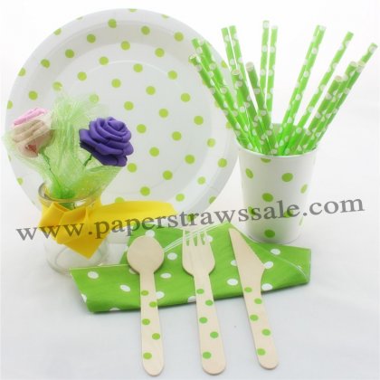 168 pieces/lot Green Polka Dot Party Tableware Set