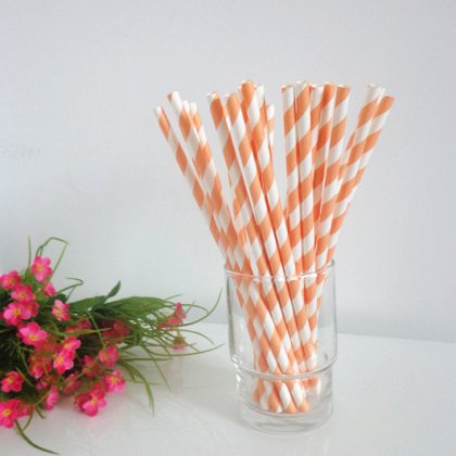 Peach Light Orange Striped Paper Straws Wholesale 500pcs [spaperstraws026]