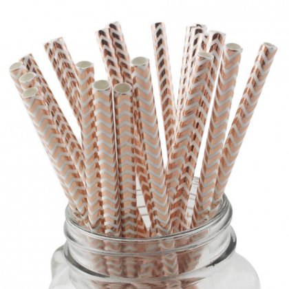 Foil Rose Gold Chevron Paper Straws 500 pcs [foilstraws035]