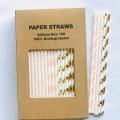 100 Pcs/Box Mixed Light Pink Gold Foil Vintage Paper Straws