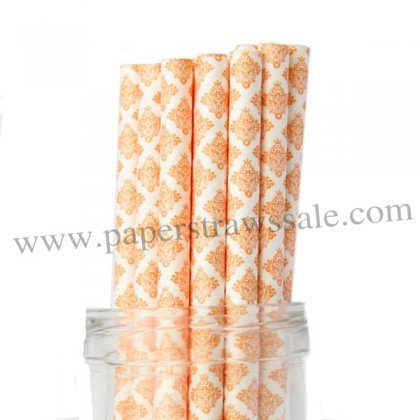 Damask Paper Straws Orange 500pcs [dapaperstraws010]