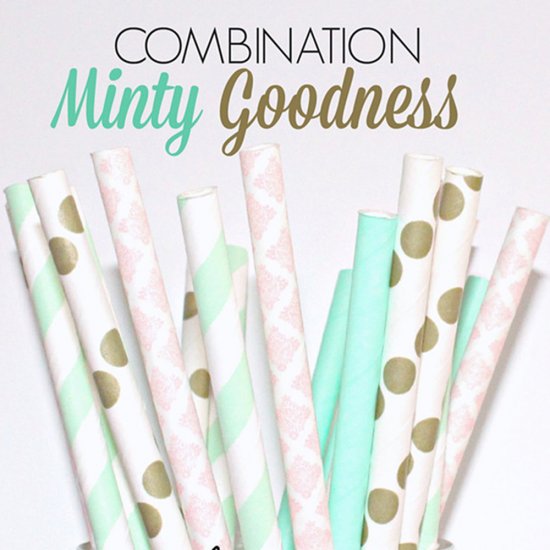 100 Pcs/Box Mixed Mint Gold Pink Minty Goodness Paper Straws - Click Image to Close