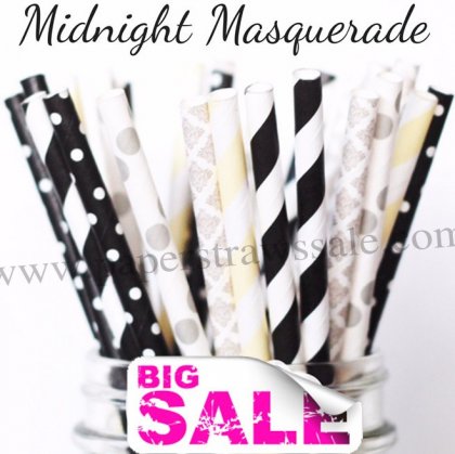 250pcs MIDNIGHT MASQUERADE Paper Straws Mixed [themedstraws142]