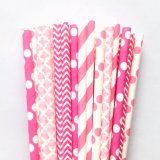 125 Pcs Mixed 5 Styles Hot Pink Party Paper Straws
