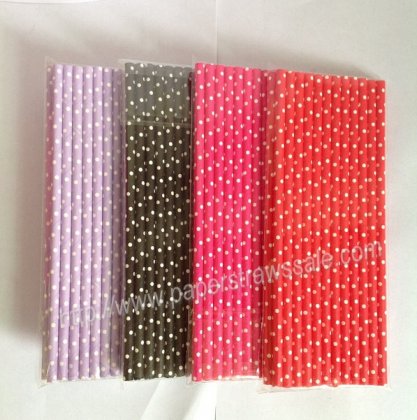 White Tiny Dot Paper Straws 1200pcs Mixed 4 Colors [npaperstraws026]