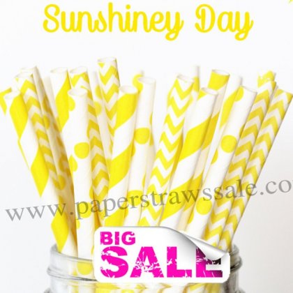 300pcs SUNSHINEY DAY Yellow Paper Straws Mixed [themedstraws117]