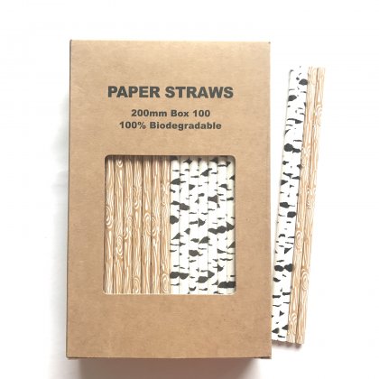 100 Pcs/Box Mixed Brown Black Timber Paper Straws [100boxpaperstraws005]