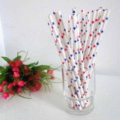 Red and Blue Star Printed Paper Straws 500pcs [stpaperstraws001]
