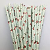 Red Rose Floral Pastel Blue Paper Straws 500 pcs