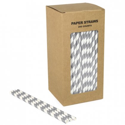 250 pcs/Box Gray Grey Stripe Paper Straws [greystripestraws250]