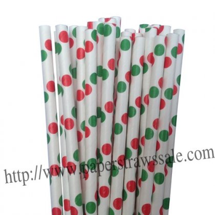 Christmas Paper Straws with Green Red Dot 500pcs [xpaperstraws004]