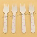 Wooden Forks Baby Pink Polka Dot Printed 100pcs