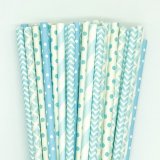 125 Pcs Mixed 5 Styles Light Blue Pastel Paper Straws