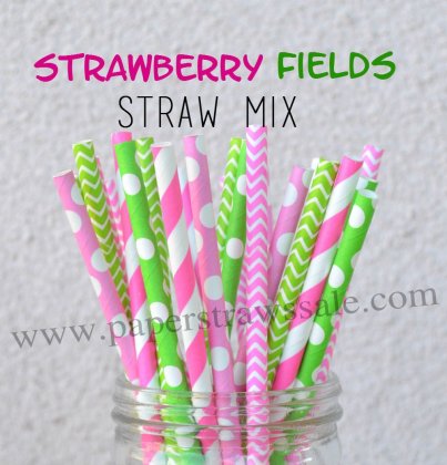 200pcs Strawberry Fields Theme Paper Straws Mixed [themedstraws037]