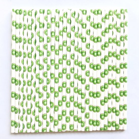 100 Pcs/Box Fruit Green KiwiFruit Kiwi Paper Straws - Click Image to Close