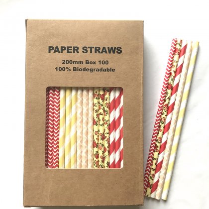 100 Pcs/Box Mixed Floral Cherry Blossom Paper Straws