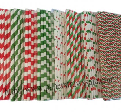 Green Red Christmas Paper Straws 1600pcs Mixed 8 Design [mxpaperstraws002]