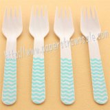 Wooden Forks Aqua Chevron Printed 100pcs