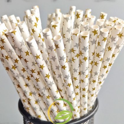 Gold Silver Star Print Paper Straws 500 pcs