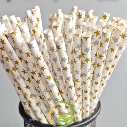 Gold Silver Star Print Paper Straws 500 pcs