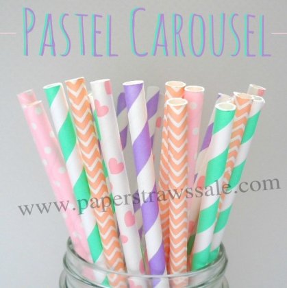 250pcs Pastel Carousel Theme Paper Straws Mixed [themedstraws011]