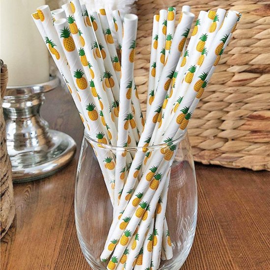 Green Yellow Fruit Pineapple Paper Straws Clearance - Click Image to Close